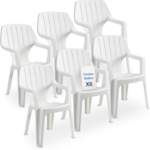Tomaino - Ensemble de chaises de Jardin empilables en Plastique -Chaise d'extérieur en Plastique Effet Bois (Blanc)