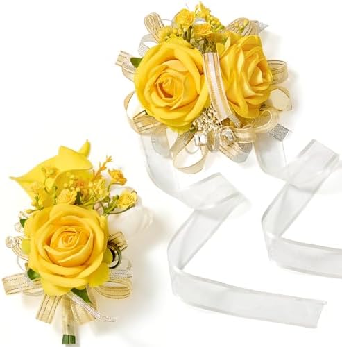 Serwalin Yellow Prom Corsage and Boutonniere Set, Artificial Call...