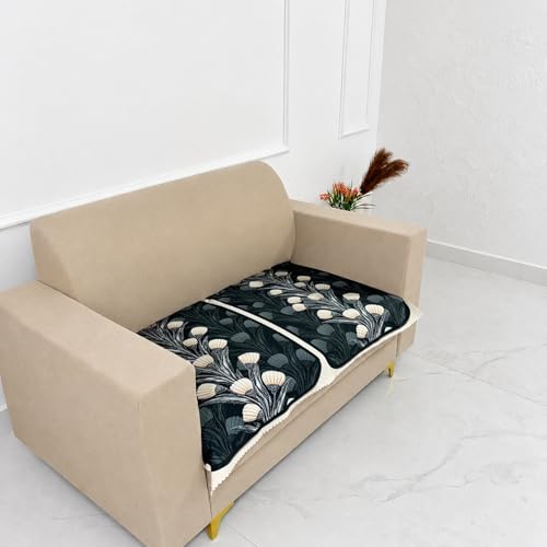 Image of Homerz Premium 'Luxe Series' Sofa Cover | Holland Velvet Fabric | Smooth Finish | Anti-Slip Fleece Backing Couch Protector (Terrace Vein, 2 Seater, Only Seat Cover)