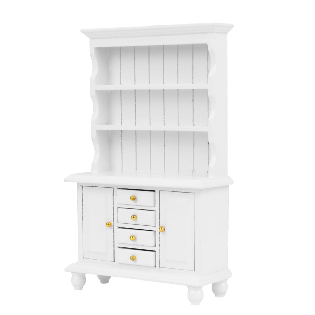 TOYANDONA Doll House Furniture Wooden Miniature Bookcase with 3 Shelves 4 Drawers 2 Cabinets for 1/12 Dollhouse White