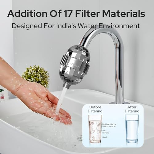 Image of CostarMatter 17 Stage Tap Filter Shower Head for Hard Water, Hard Water Softener for Indian Water Quality, Removes Chlorine & Heavy Metals, Anti Hair Fall Skin Care Shower Filter with 2 Cartridges