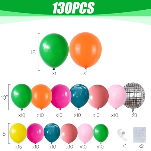 Image of Tropical Balloons Garland Arch Kit, 130Pcs Hawaii Balloon Arch Kit, 18 10 5 Inch Summer Green Hot Pink Orange Yellow Balloons, Hawaii Party Decorations for Swimming Surfing Beach Party Birthday