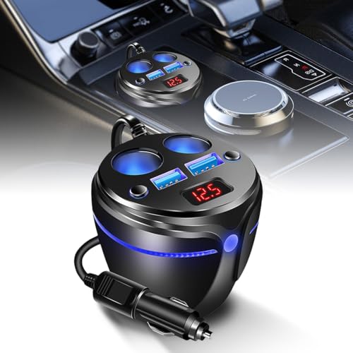 Dual Car Cigarette Lighter Splitter 12V 4 in 1 Function Cup Holder Charger Adapter with LED...