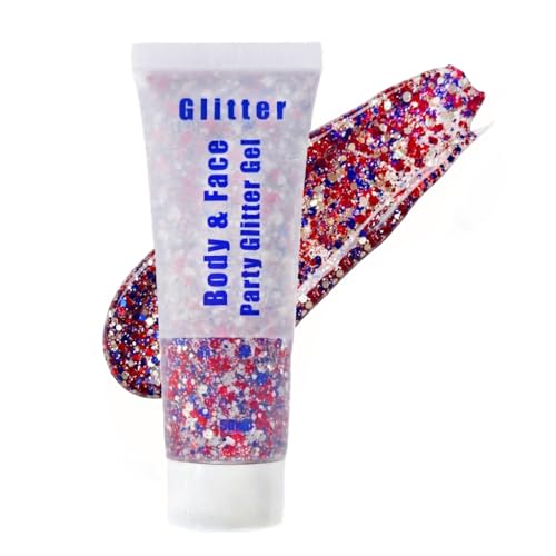 Body Glitter Red White and Blue, 4th of July Outfits for Women, Face Hair Glitter Gel, Hair Glitter for Kids, Glitter Makeup for 4th of July Accessories, Face Glitter for Women