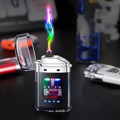 DERIKO Stylish Transparent Electrical Lighter, Dual Arc, USB Rechargeable Cigarette Plasma Lighter - Ideal for Camping & Smoking, Unique Windproof Pocket-Sized, Cool and Fancy Design