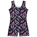 Aflyko Little Girl Gymnastics Leotard with Shorts Neon Colorful Feather Leaves One-Piece Activewear Soft Stretchy Tank Tops Fun Fashion Dance Outfit 7-8T