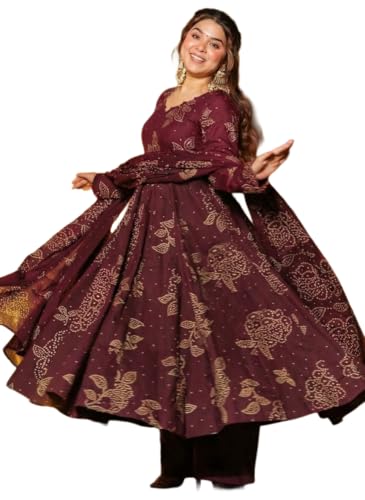 Image of ANNI Designer Women's Viscose Blend Umbrella Style Printed Kurta Palazzo with Dupatta | Stylish Kurta Set for Women | Elegant Palazzos & Dupatta Set | Traditional Ethnic Wear