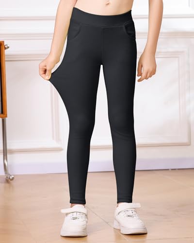 Girls Leggings Cotton Pants Stretchy Tight Toddler Basic Casual Legging with Pockets 5-13years4