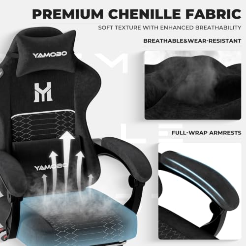 Image of Gaming Chair with Footrest, Ergonomic Computer Chair with Lumbar & Headrest Support for Adults, High Back Office Desk Chair with 360Swivel Wheels for Game and Work, Breathable Fabric,Black