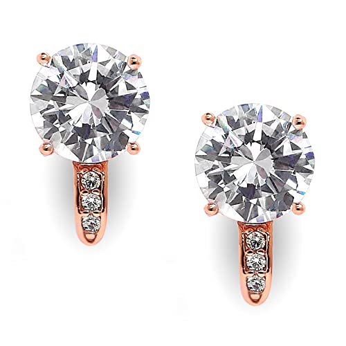 Mariell Rose Gold Clip-On Cz Crystal Stud Earring, 2 Carat, For Weddings, Brides, Prom, Birthday Gift #TOP5