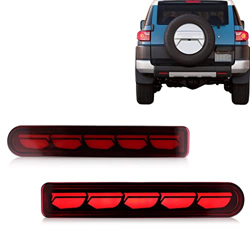 GEEGEETOP Red Lens LED Rear Reflector Bumper Fog Light DRL Compatible with Toyota FJ Cruiser 2007-2022 Functions as Tail&Brake&Turn Signal Light 3-In-1 (RED STYLE)