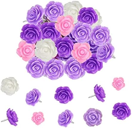 lulusnie 40Pcs Rose Push Pins Decorative Thum Tacks for Office Home Cork Board, Bulletin Board, Purple Rose