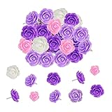 lulusnie 40Pcs Rose Push Pins Decorative Thum Tacks for Office Home Cork Board, Bulletin Board, Purp