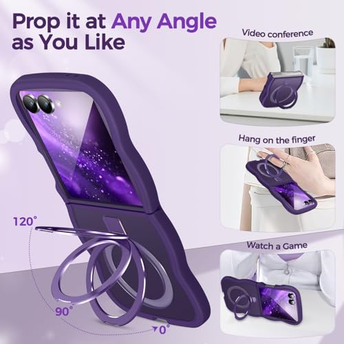 Image of Cute Wavy Magnetic Stand Case for Galaxy Z Flip 7 Fit for MagSafe, Purple