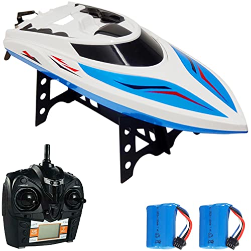 SkyCo RC Boat – Remote Control Boat for Adults and Children – High-Speed Toy Boat for Lakes, Pools, Outdoor Activities – Fast RC Boat with Capsize Recovery and Extra Rechargeable Battery - Blue