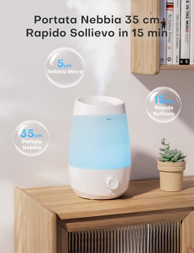 Aroeve Umidificatore Ambiente, 2,5L Umidificatore, 250 Ml/H, 25H Diffusore Di Oli Essenziali, Spegnimento Automatico, 28 Db Silenzioso Per Neonati E Piante, Bianco - 3