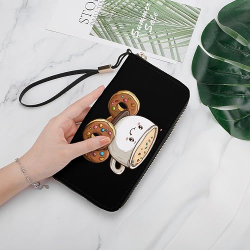 Coffee Cup in Donuts Car Clutch Wallet Wristlet Long Handbag PU Leather with Card Slots Cash Coin Pocket for Women Men4