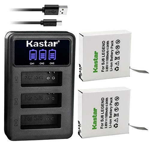 Kastar 2 Pack Battery and LCD Triple USB Charger Compatible with SJCAM SJ6 Legend SJCAM SJ 6 Battery and Charger, SJCAM SJ6 Legend 4K Action Camera, SJCAM SJ6 Legend Sport Camera