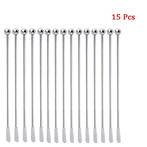15Pcs Stainless Steel Coffee Beverage Stirrers Stir Cocktail Drink Swizzle Stick with Small