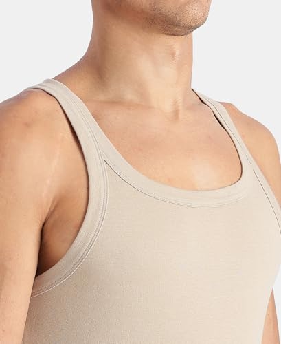 Image of Jockey US26 Men's Super Combed Cotton Rib Square Neck Gym Vest Steel Grey Melange XL
