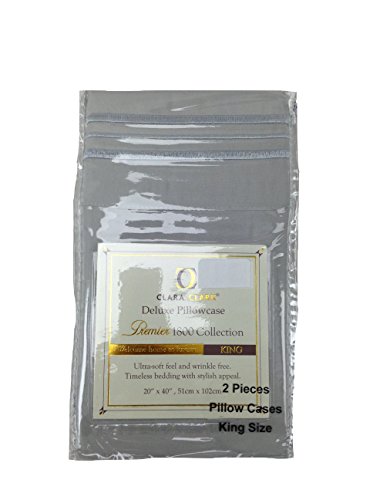 Clara Clark Premier 1800 Collection Deluxe Microfiber Three-Line Pillowcases, Standard Size, Silver Light Gray