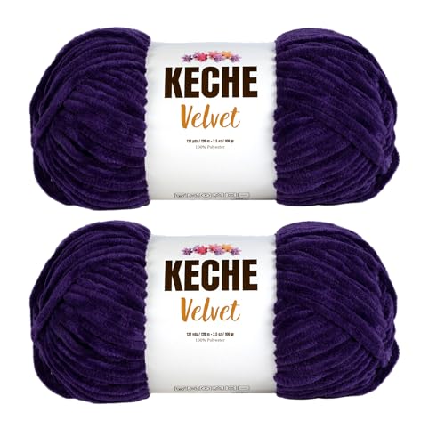 Keche Velvet Yarn for Crocheting, Soft Chenille Bulky Baby Blanket