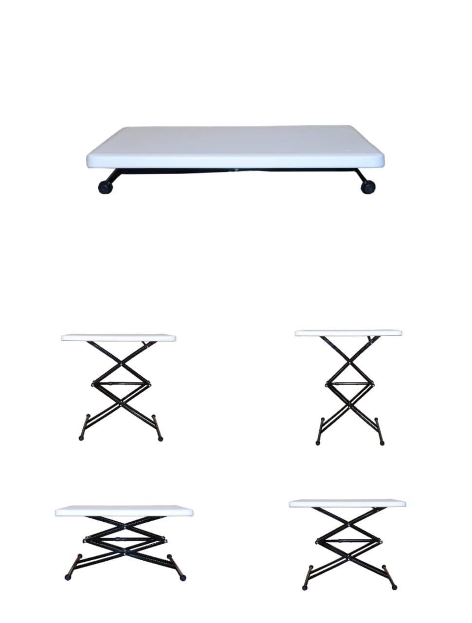 Space Magic Scissor Height-Adjustable Rectangular Multi-Purpose Contemporary Plastic Folding Table (White)-picture-11