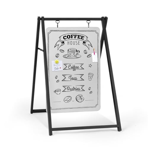 Ilyapa Modern Metal Double Sided Swinging Magnetic Dry Erase Board Sidewalk Sign - 24 X 38 inch A Frame Alternative Whiteboard Sandwich Board Message Sign