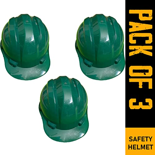 Image of LADWA Green Heavy Duty Superior Safety Helmet, ISI Marked Protective Hard Hat for Construction, Factory and Industrial Safety Work (Pack of 3)