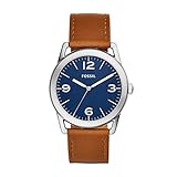 Fossil メンズ Ledger ステンレススチール&レザーカジュアルクォーツ腕時計 シルバー