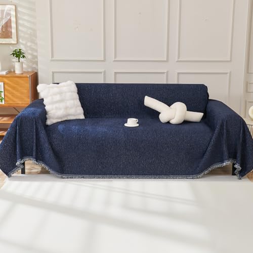 Chennile Funda Sofa 2 Plazas, 180 X 260 CM, Manta Cubre Sofa, Funda de Sofá Protector, Chenilla Suave Resistente al Desgaste, Anti-manchas y Fácil de Limpiar, para Todas las Estaciones, Azul marino