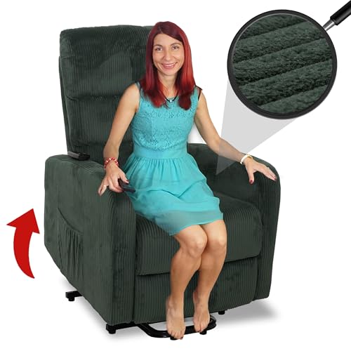 Mendler Fernsehsessel HWC-K62, Relaxsessel TV-Sessel Liege, Liegefunktion Aufstehhilfe, Metall Stoff/Textil Cord - grün