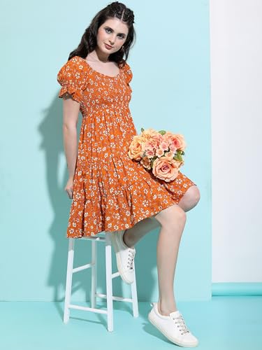 Image of Tokyo Talkies Women's Short Sleeves Round Neck Printed Dresses | Stylish Dresses | Casual Dresses