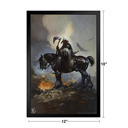 Death Dealer By Frank Frazetta Poster Viking On Horse Horseback Bloody Axe Gothic Fantasy Wall Art Black Wood Framed Art Poster 14X20 #TOP4