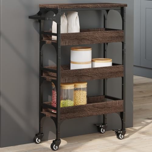 HOMEELIKE Küchenwagen Braun Eichen-Optik 53x20x76 cm