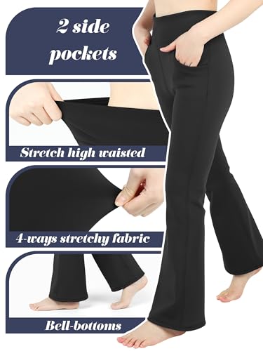 Resinta Girl Fleece Lined Flare Leggings with Pockets High Waist Athletic Yoga Pants Winter Warm Water Resistant Bell Bottoms3