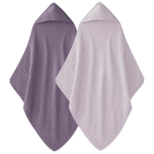 Image of Unnivoll Hooded Baby Towels for Newborn - 2 Pack, 100% Muslin Cotton, Baby Bath Towels with Hood, Soft and Absorbent for Girls Infant, Toddler and Kids, Large 32x32 Inches, Newborn Essential