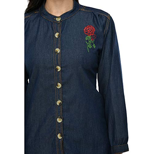 Image of Maahi Women's Denim Blue Embroidery Casual Shirt