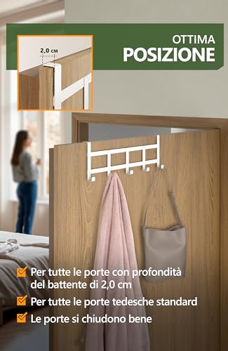 4Smile Appendiabiti Da Porta - Attaccapanni Da Porta Bianco, Salvaspazio - Appendini Da Porta, Ganci Appendiabiti Da Porta, Appendi Abiti Per Porte - 4