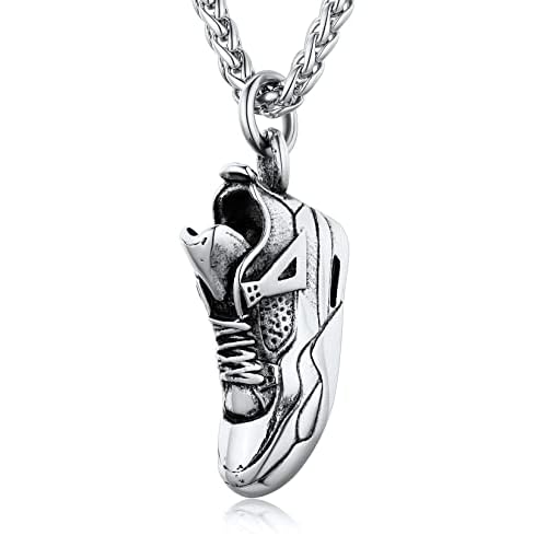 U7 Herren Halskette Edelstahl Sport Schuh Form Anhänger mit 50+5cm Weizenkette verstellbar Hip Hop Modeschmuck für Männer Jungen