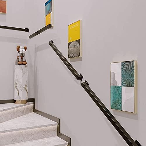 Industrial Metal Staircase Handrail Kit - Non-Slip Wrought Iron Banister with Wall Mount Supports for Indoor/Outdoor Safety & Stability, Perfect for Home & Commercial Use