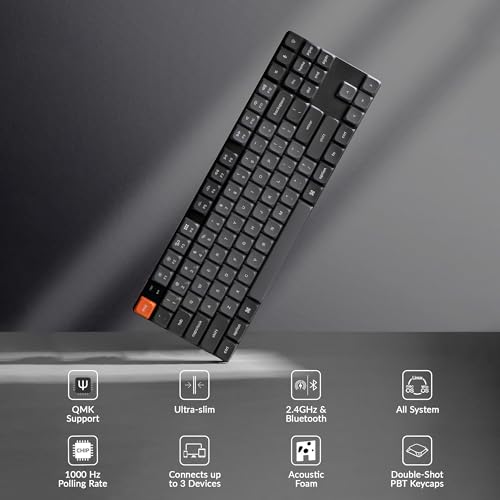 Image of Keychron K1 Max Ultra-Slim Wireless Mechanical Keyboard, 80% TKL Layout Bluetooth /2.4 GHz /Wired Keyboard with Low-Profile Gateron Red Switch, Hot-Swappable, RGB Backlit QMK for Mac Windows Linux