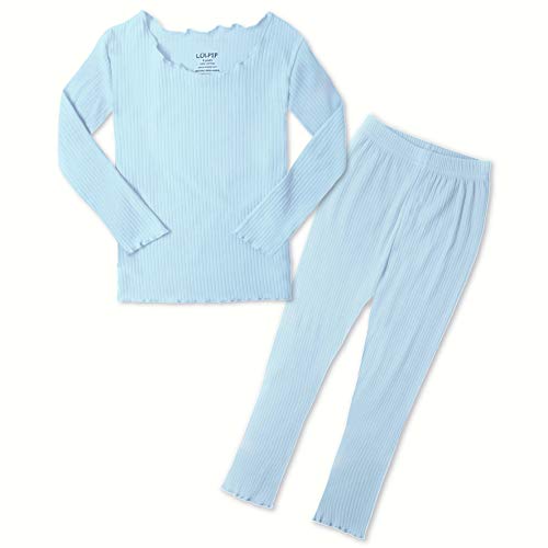 Ensemble de 2 pyjamas unis en coton modal doux pour enfants de 1 à 12 ans, bleu clair, 4 ans Cover