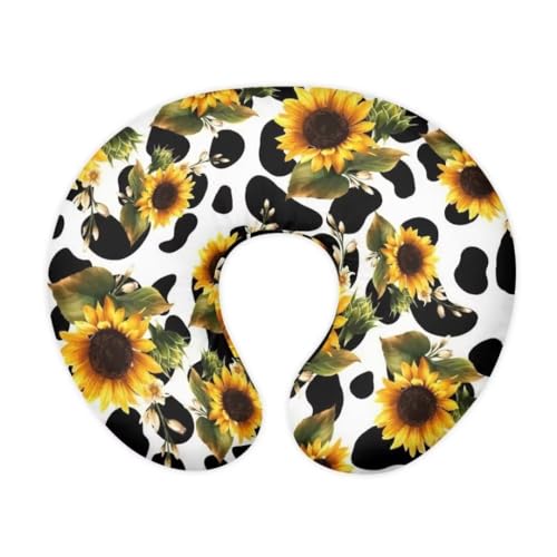 Jeiento Stillkissenbezüge mit gelber Sonnenblume zum Stillen und Füttern von Flaschen, hautfreundlicher Positionierer, schwarze Kuh-Punkte, Stillkissen, Schonbezüge