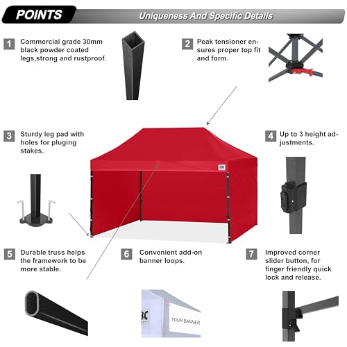 Image of ABCCANOPY Heavy Duty Easy Pop up Canopy Tent with Sidewalls 10x15, Red