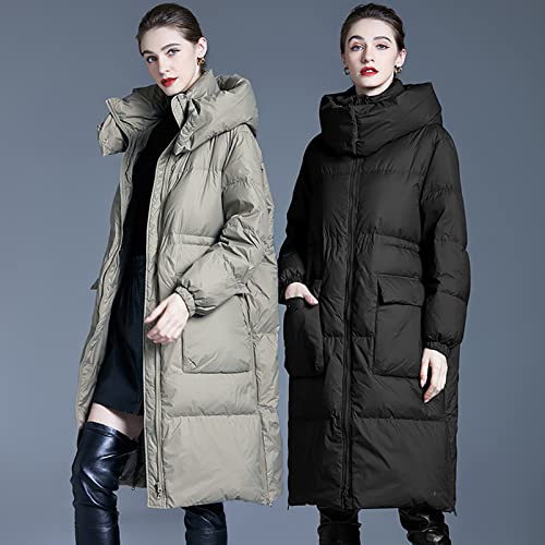 Women's Puffer Down Coat Winter Maxi Jacket With Hood Outdoor Windproof Casual Zipper Hiking Snow Padding Puffer Jacket Coat,Green,L #TOP5