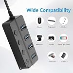 CERRXIAN USB Le centre, USB Splitter Hub avec Individual On/Off LED Interrupteurs Câble long de 6.6ft/2m, Multiport Expander, Transfert rapide de données USB Splitter pour ordinateur portable, PC(USB2.0) (4-Port USB 2.0)