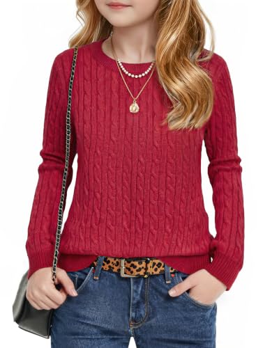Image of Arshiner Girls Sweaters Long Sleeve Crew Neck Pullover Sweater Jumper Tops