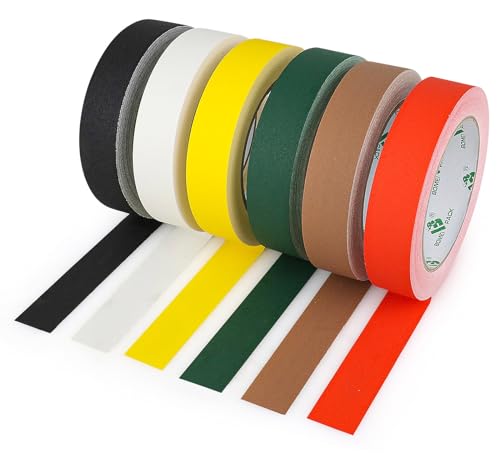 BOMEI PACK 6 Colors Gaffer Tape 1inch x 20yds, Matte Non-Reflective Theater Stage Tape, No Residue...