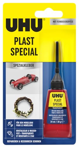 UHU Plast Spezial colla per modellismo, adatta per plastiche, con beccuccio di precisione Trasparente
